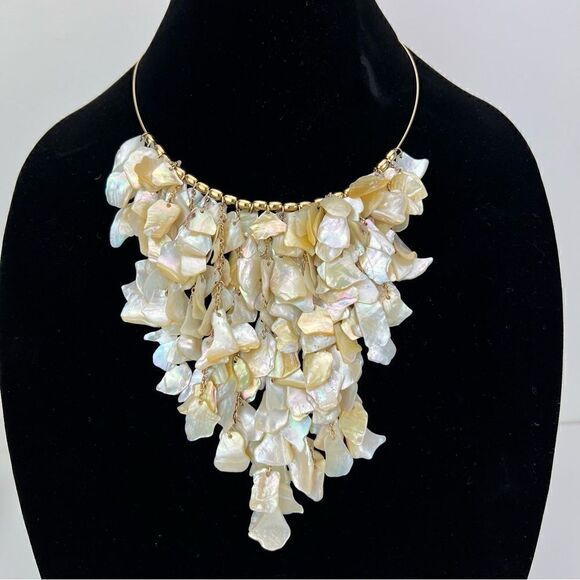 Signed Kiam Family / Lia sophia  Shell Dangle Bib Chain Bead Statement Necklace - Picture 4 of 10